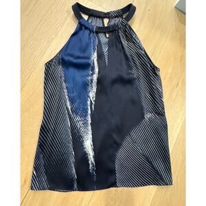 Elie Tahari Navy Abstract Halter Neck Top Size XS